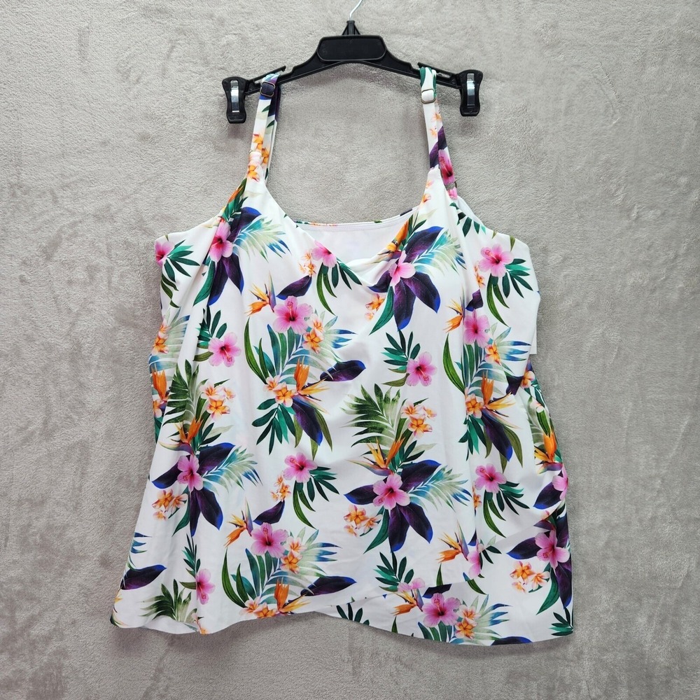 Island Escape White Tropical Floral Tank Top with Pink, Purple and Green
